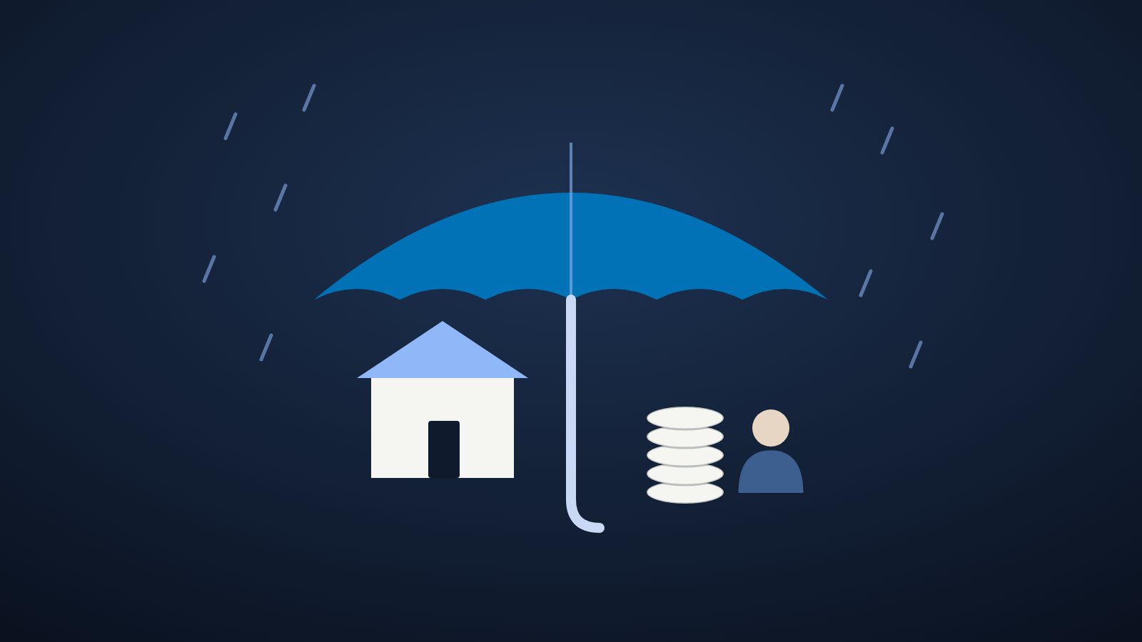 An umbrella sheltering a home, savings and a beneficiary held within a trust
